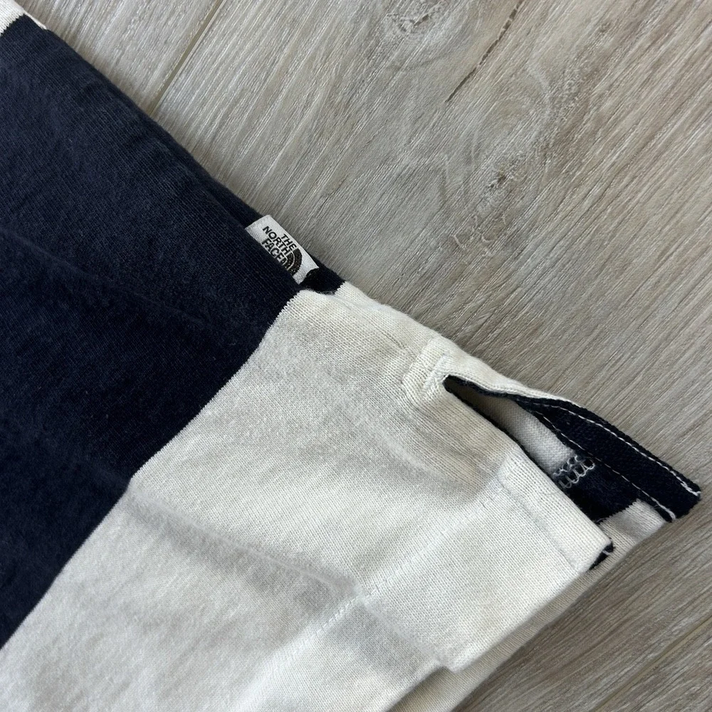 The North Face Rugby Polo Mens XXL Navy Ivory Striped Long Sleeve Cotton Shirt